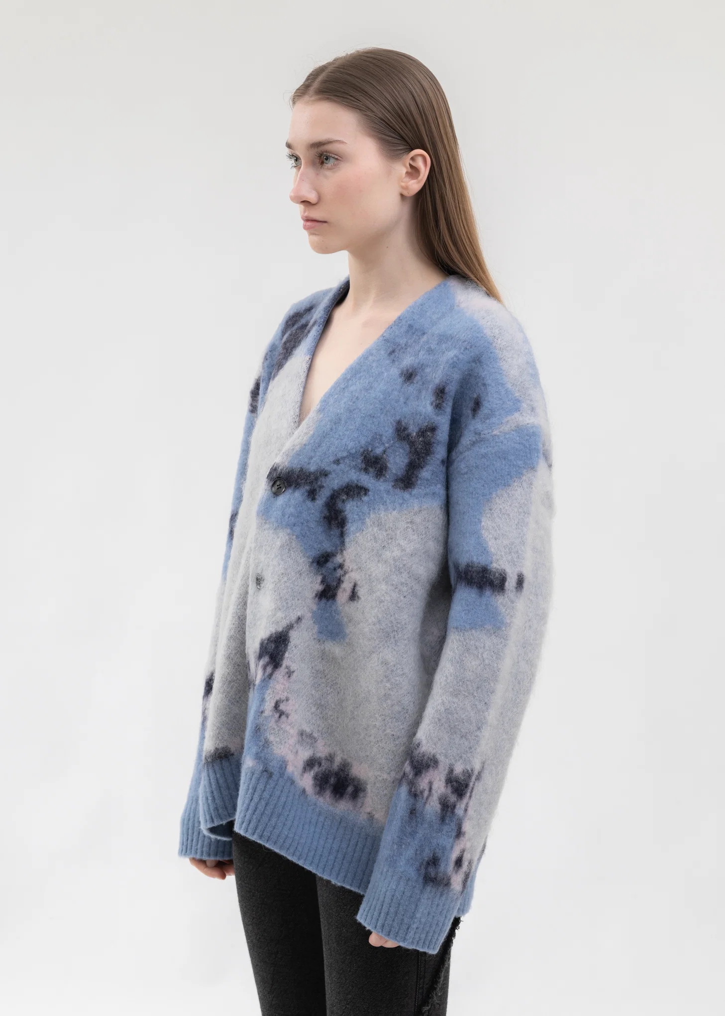 Blue ART MOHAIR SHAGGY KNIT CARDIGAN - Image 3