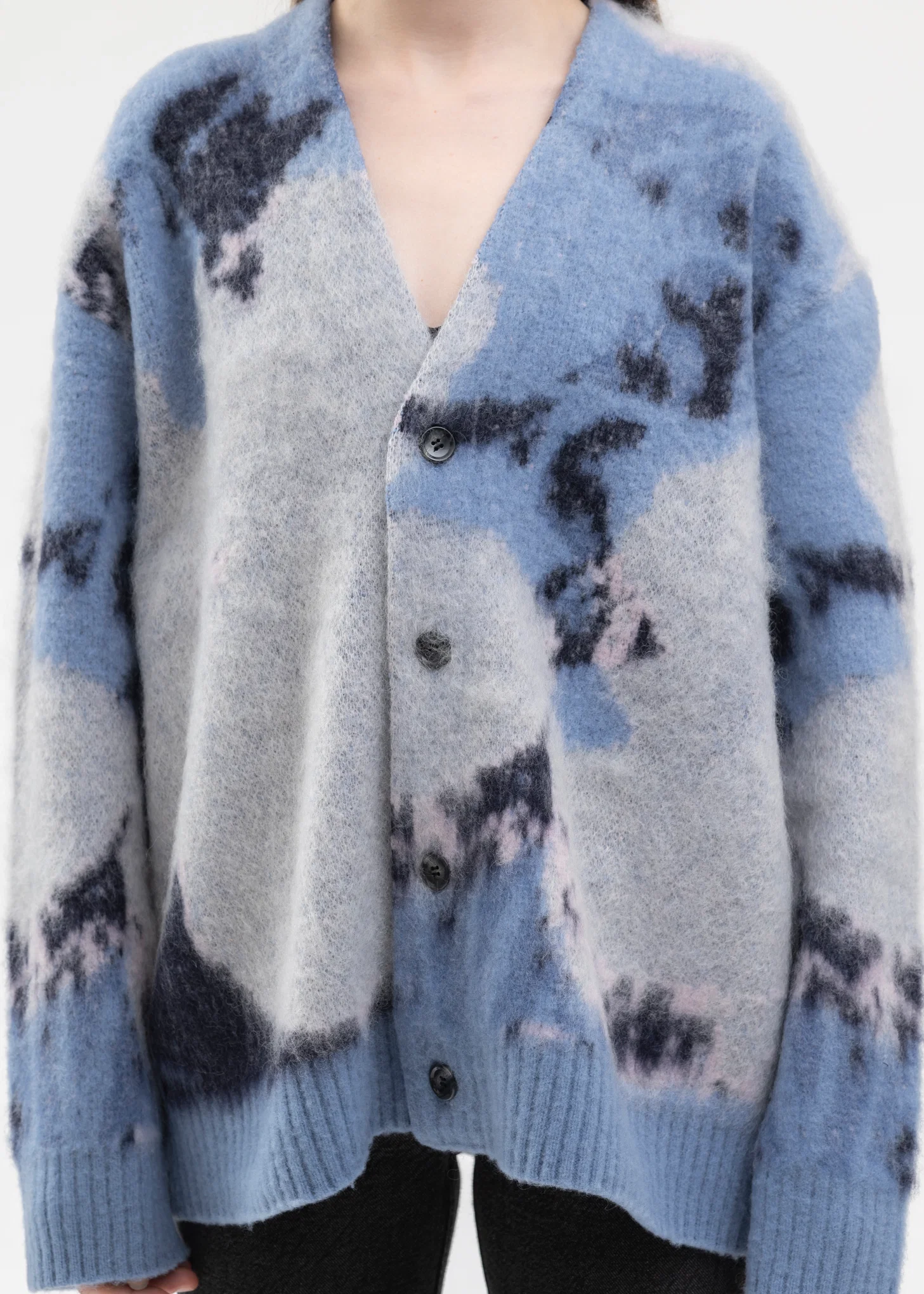 Blue ART MOHAIR SHAGGY KNIT CARDIGAN - Image 4