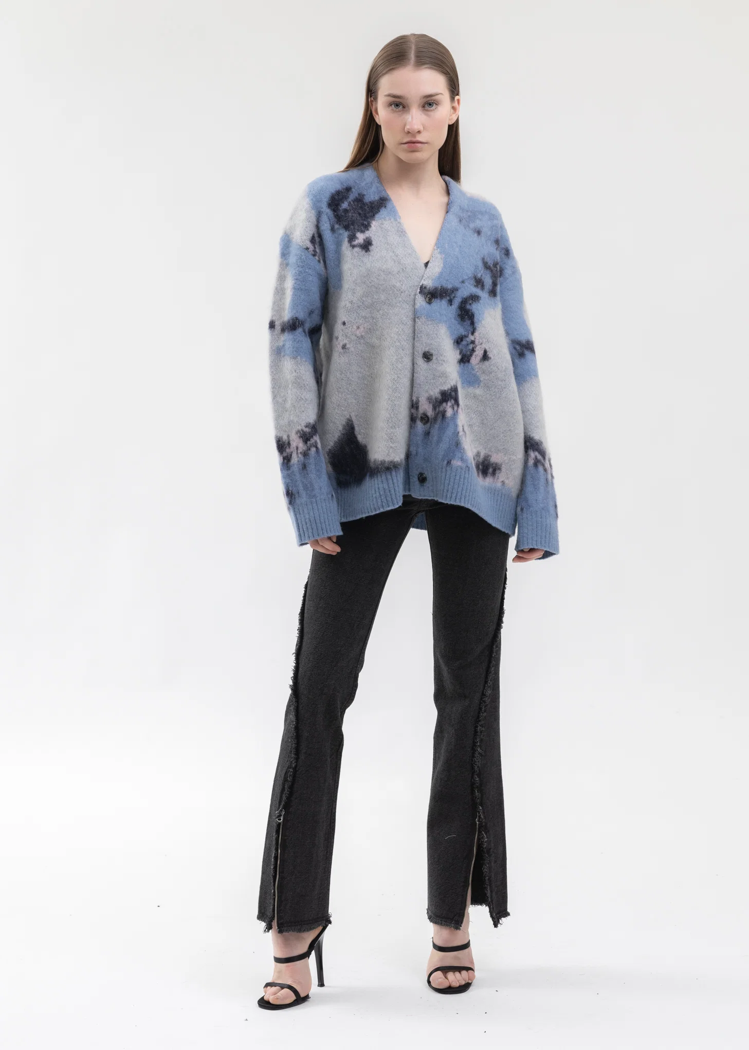 Blue ART MOHAIR SHAGGY KNIT CARDIGAN - Image 5