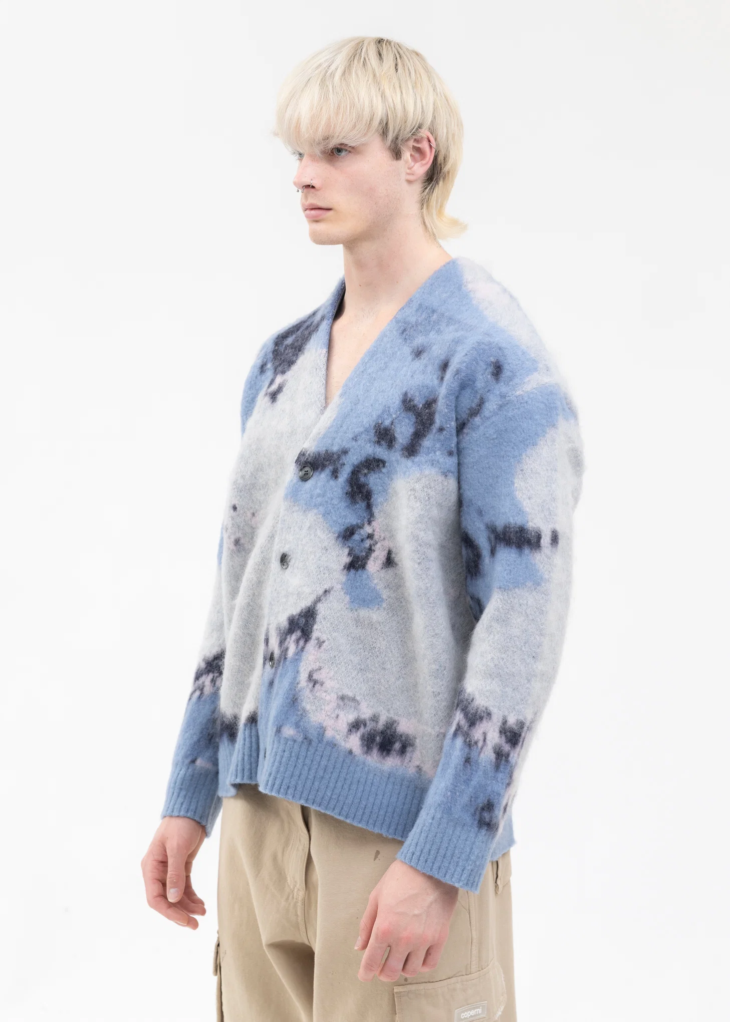 Blue ART MOHAIR SHAGGY KNIT CARDIGAN - Image 4