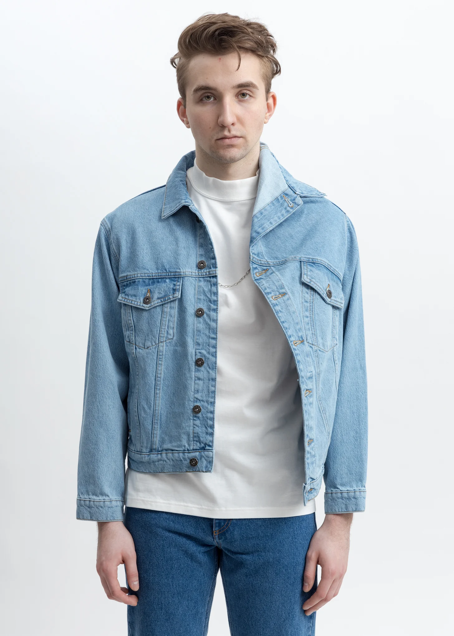 Blue Asymmetric Collar Denim Jacket - Image 2