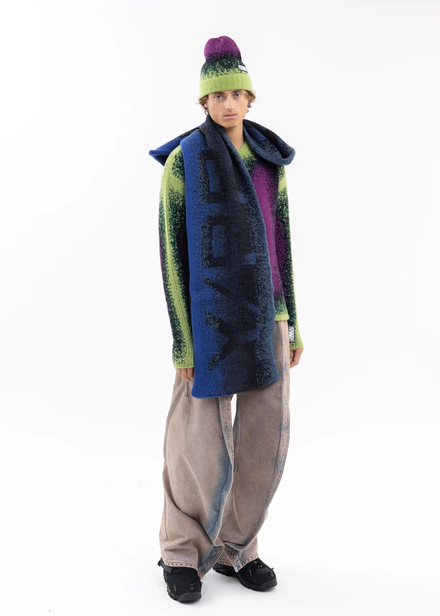 BLUE / BLACK / GREY MAXI GRADIENT BLANKET SCARF - Image 3