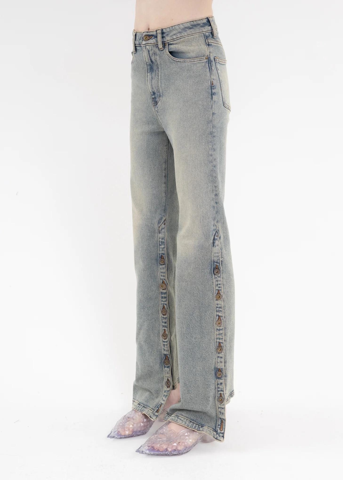 Blue BUTTON LEG JEANS