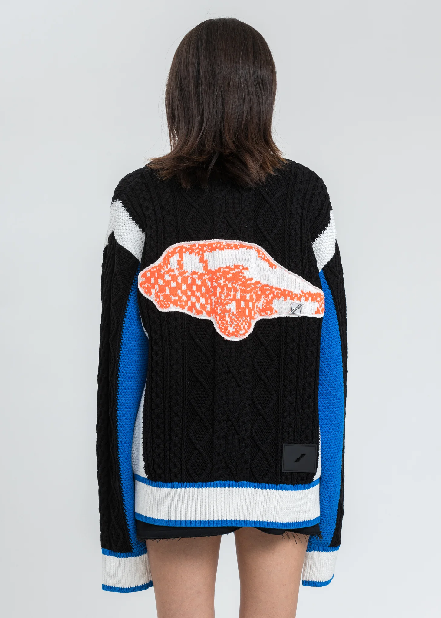 Blue CAR Jacquard Patched Cable Knit Jacket - Image 3