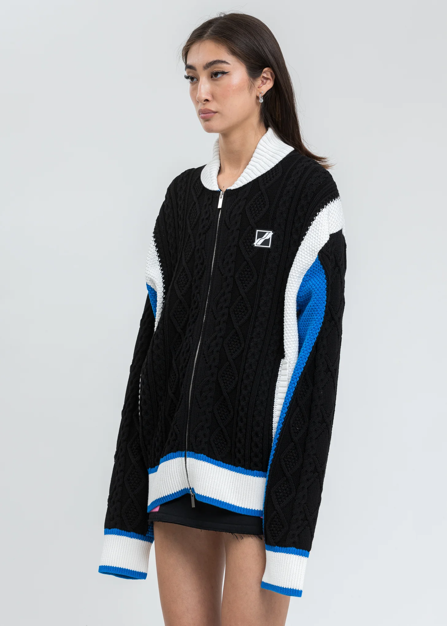Blue CAR Jacquard Patched Cable Knit Jacket - Image 4