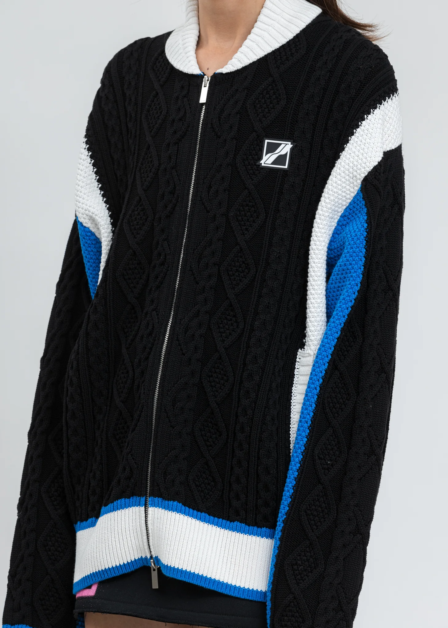 Blue CAR Jacquard Patched Cable Knit Jacket - Image 5