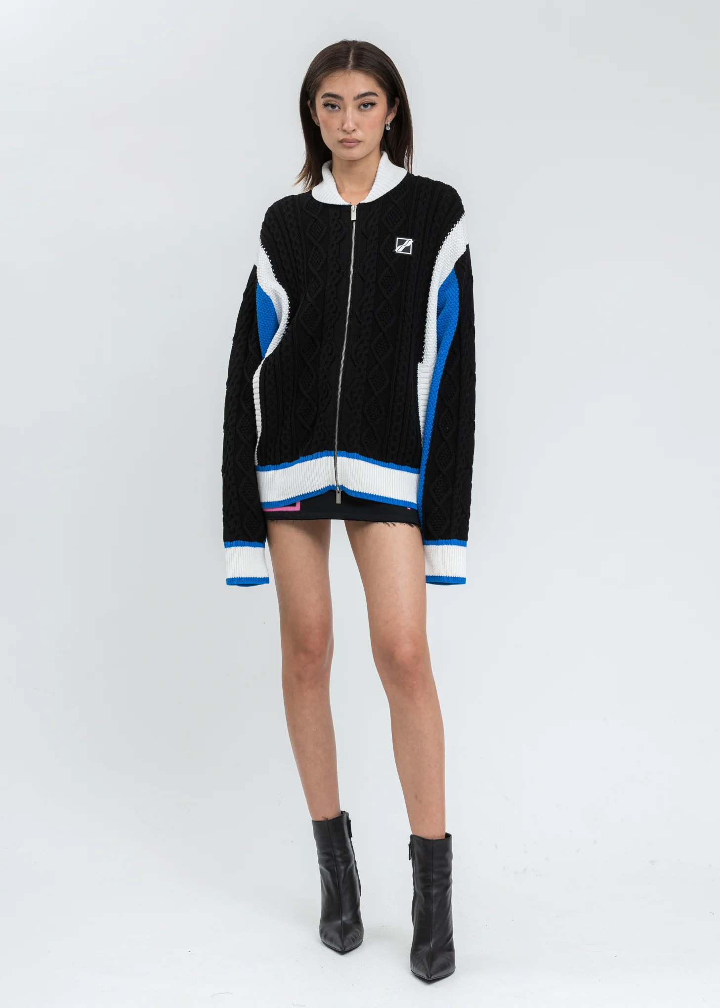 Blue CAR Jacquard Patched Cable Knit Jacket - Image 6