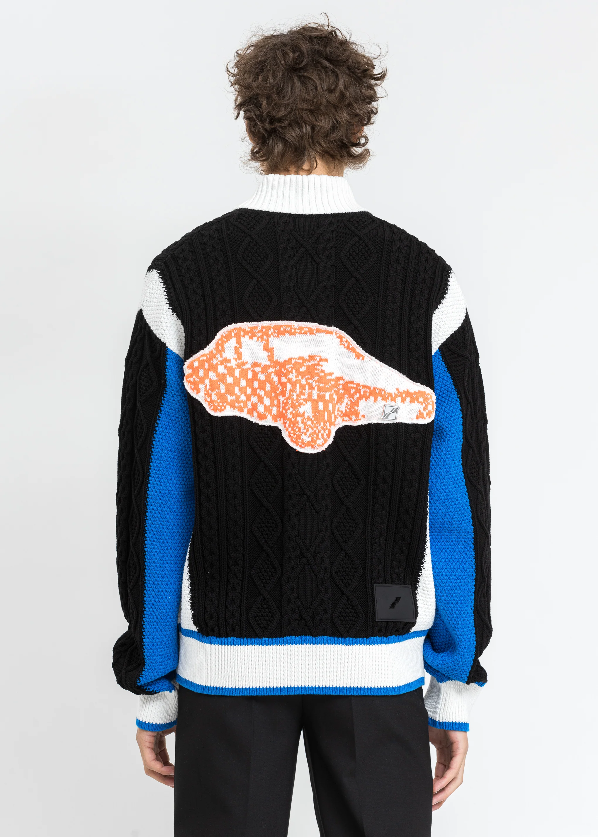 Blue CAR Jacquard Patched Cable Knit Jacket - Image 2