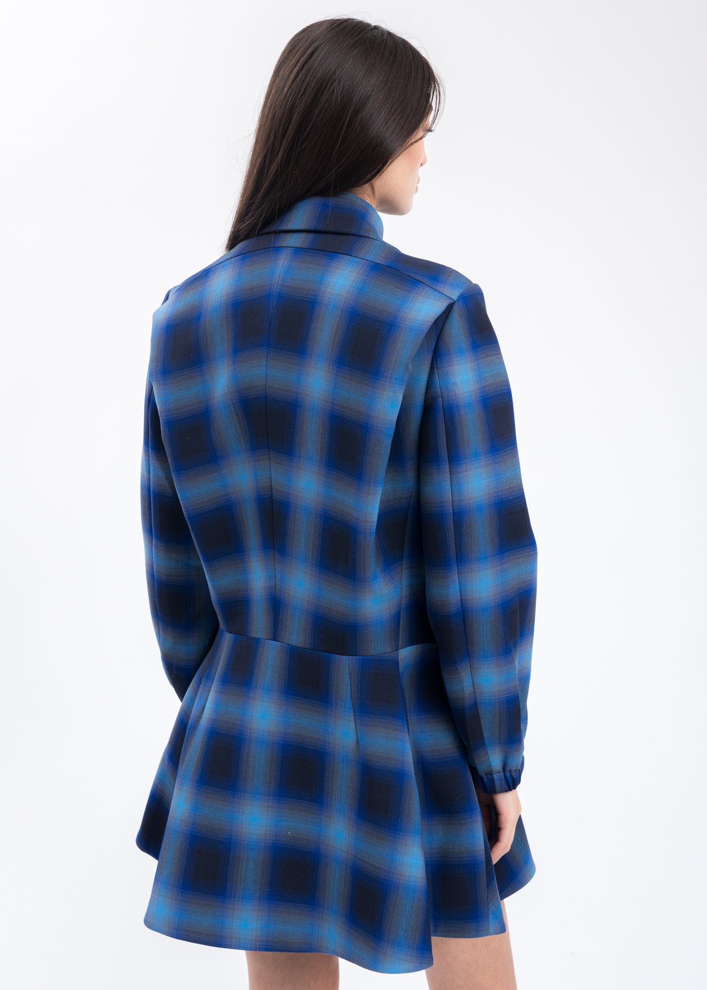 Blue Check Double Collar Long Coat - Image 2