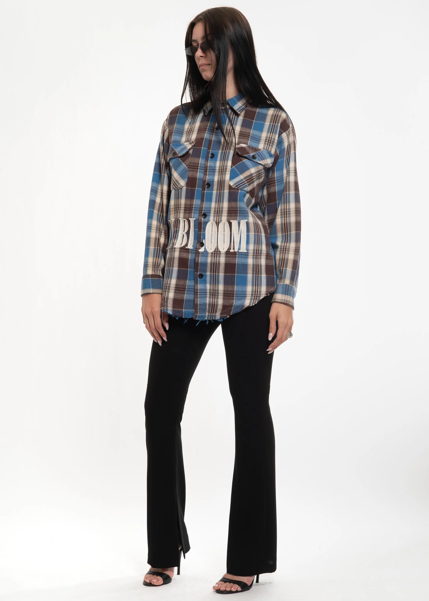 Blue Check Vintage Flannel w/ Embroidery 1 - Image 2