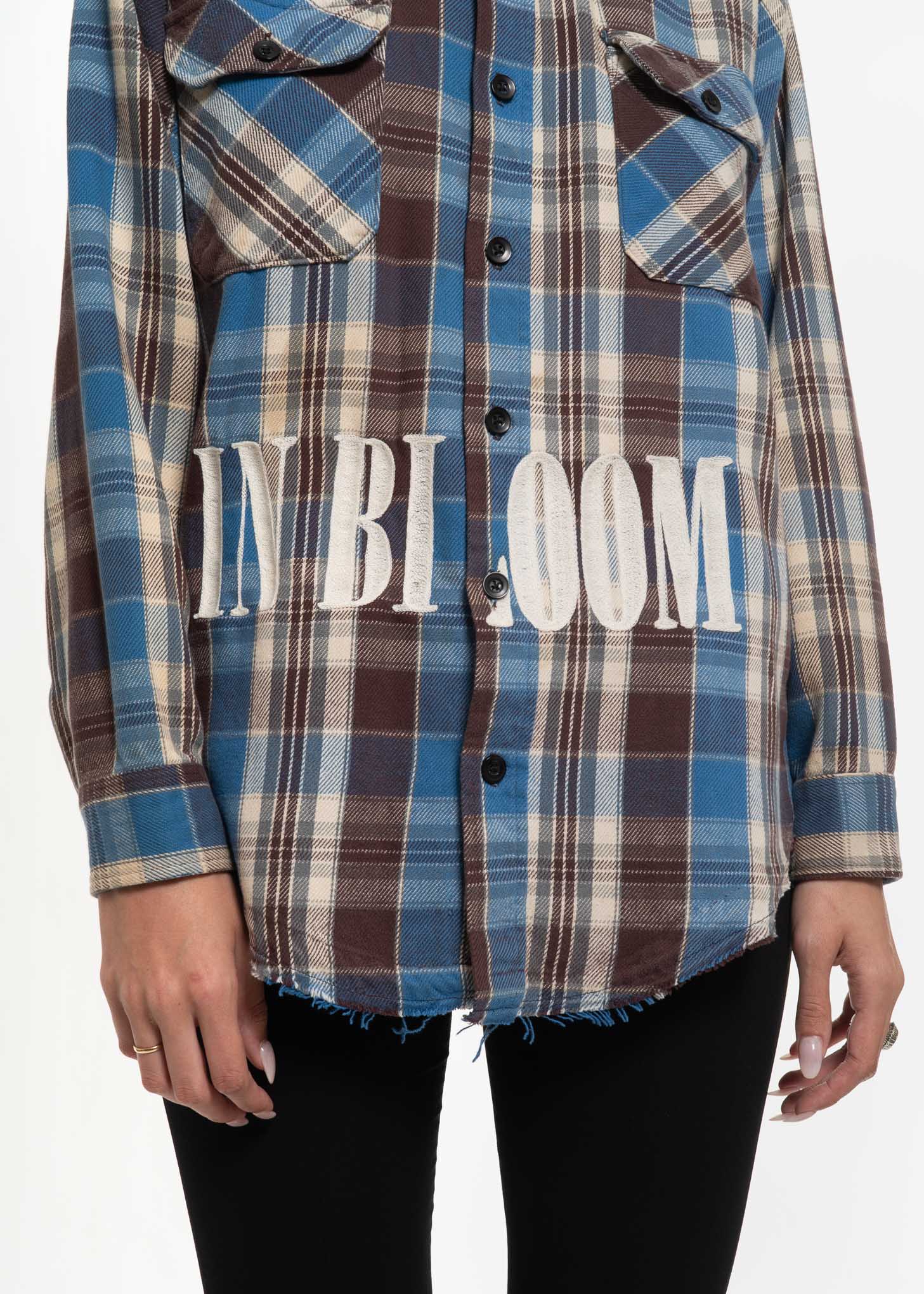 Blue Check Vintage Flannel w/ Embroidery 1 - Image 5