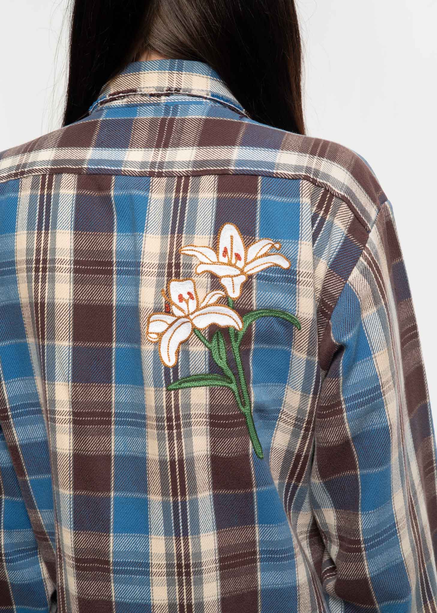 Blue Check Vintage Flannel w/ Embroidery 1 - Image 6