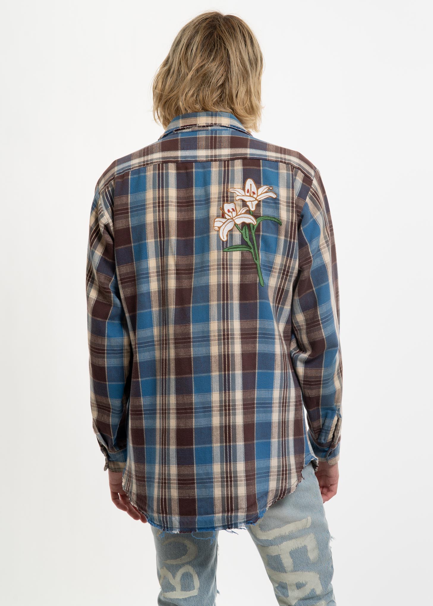 Blue Check Vintage Flannel w/ Embroidery 1 - Image 2