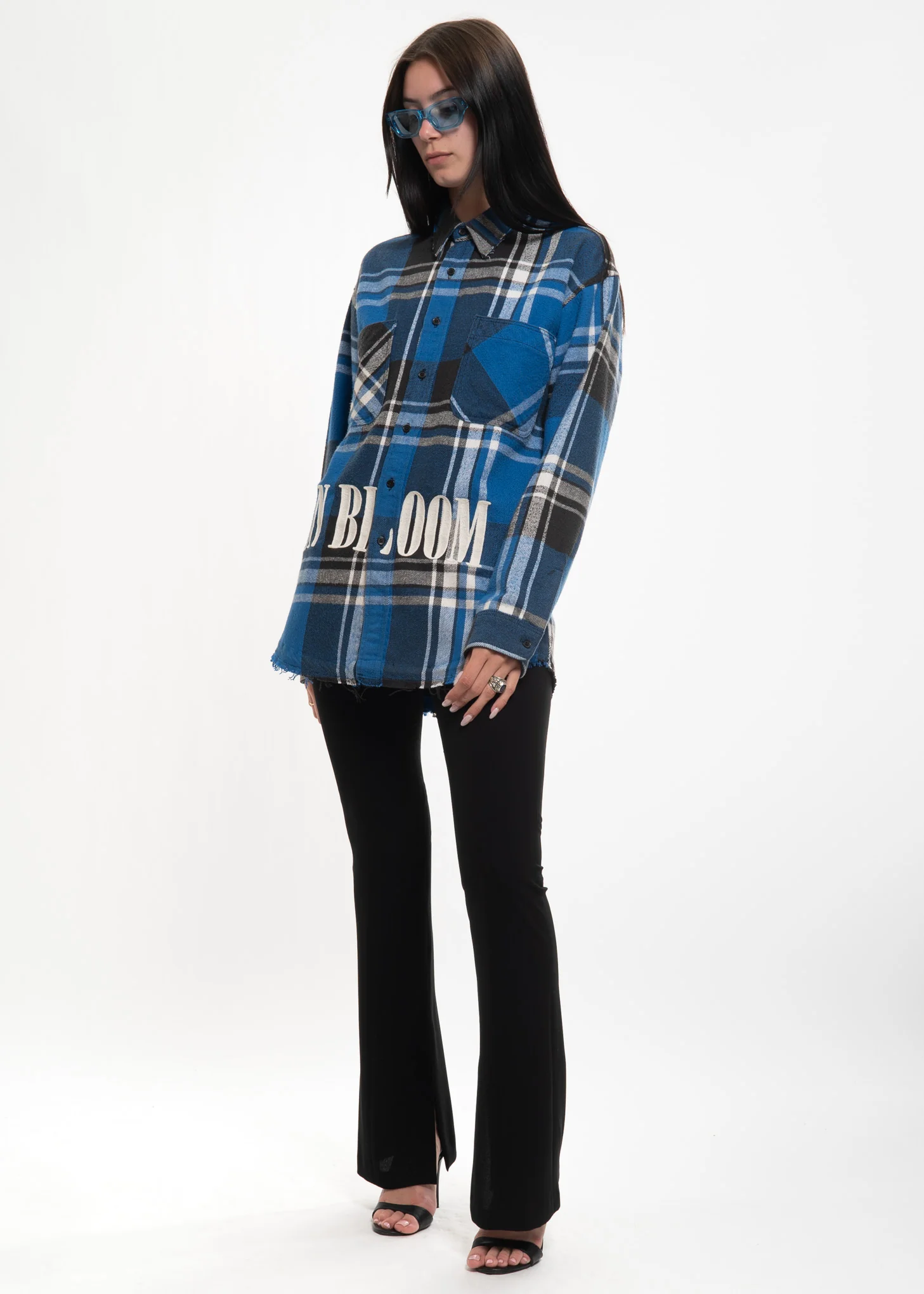 Blue Check Vintage Flannel w/ Embroidery 2 - Image 2