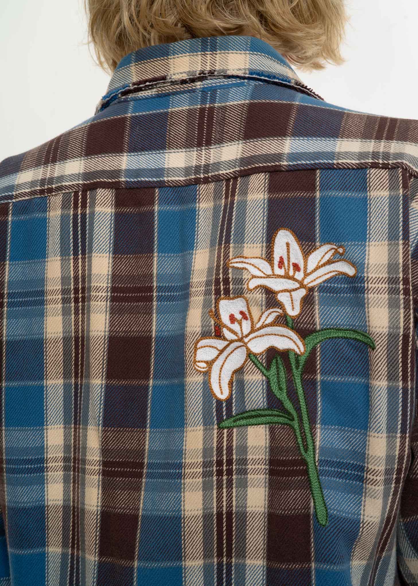 Blue Check Vintage Flannel w/ Embroidery 1 - Image 3