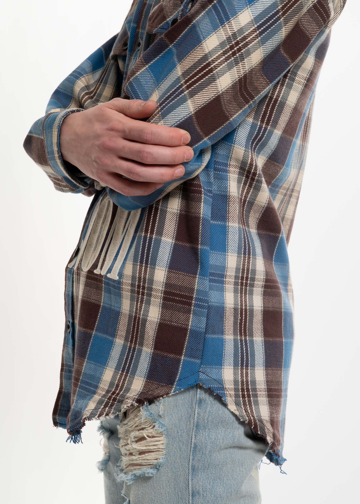 Blue Check Vintage Flannel w/ Embroidery 1 - Image 4
