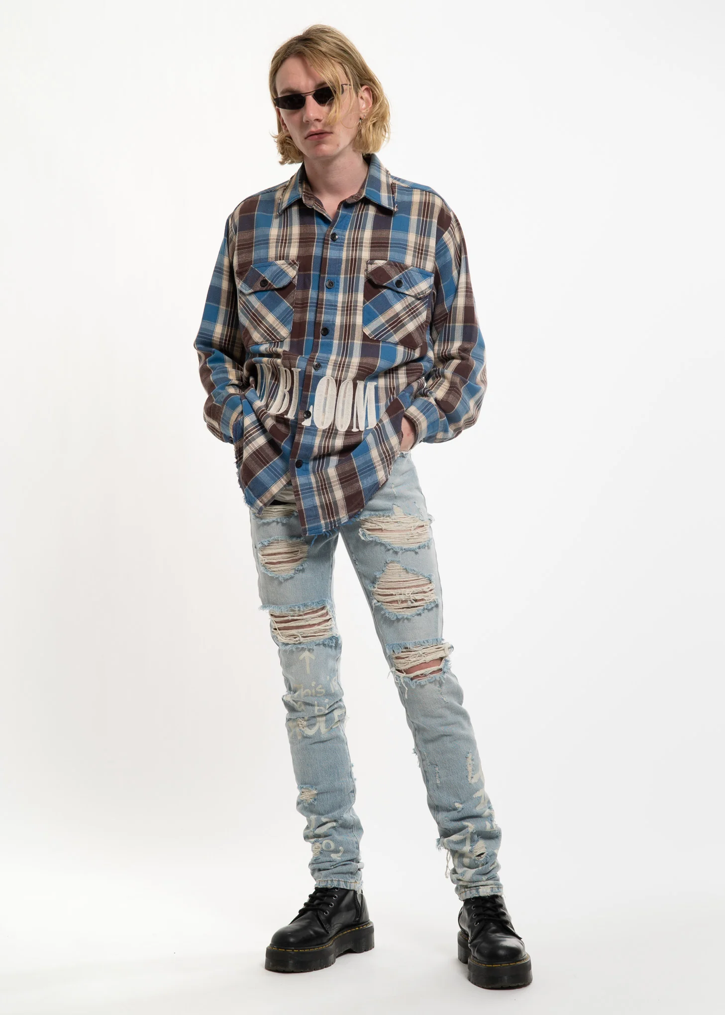 Blue Check Vintage Flannel w/ Embroidery 1 - Image 7