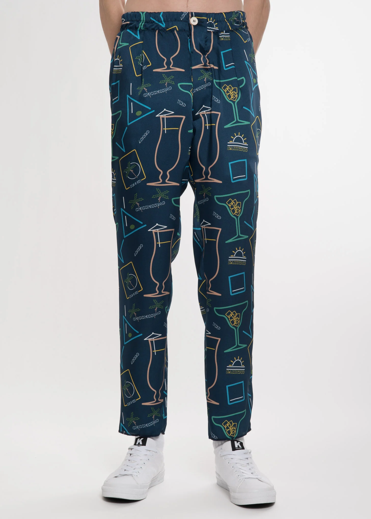 Blue Satin Cocktail Hawaiian Trousers
