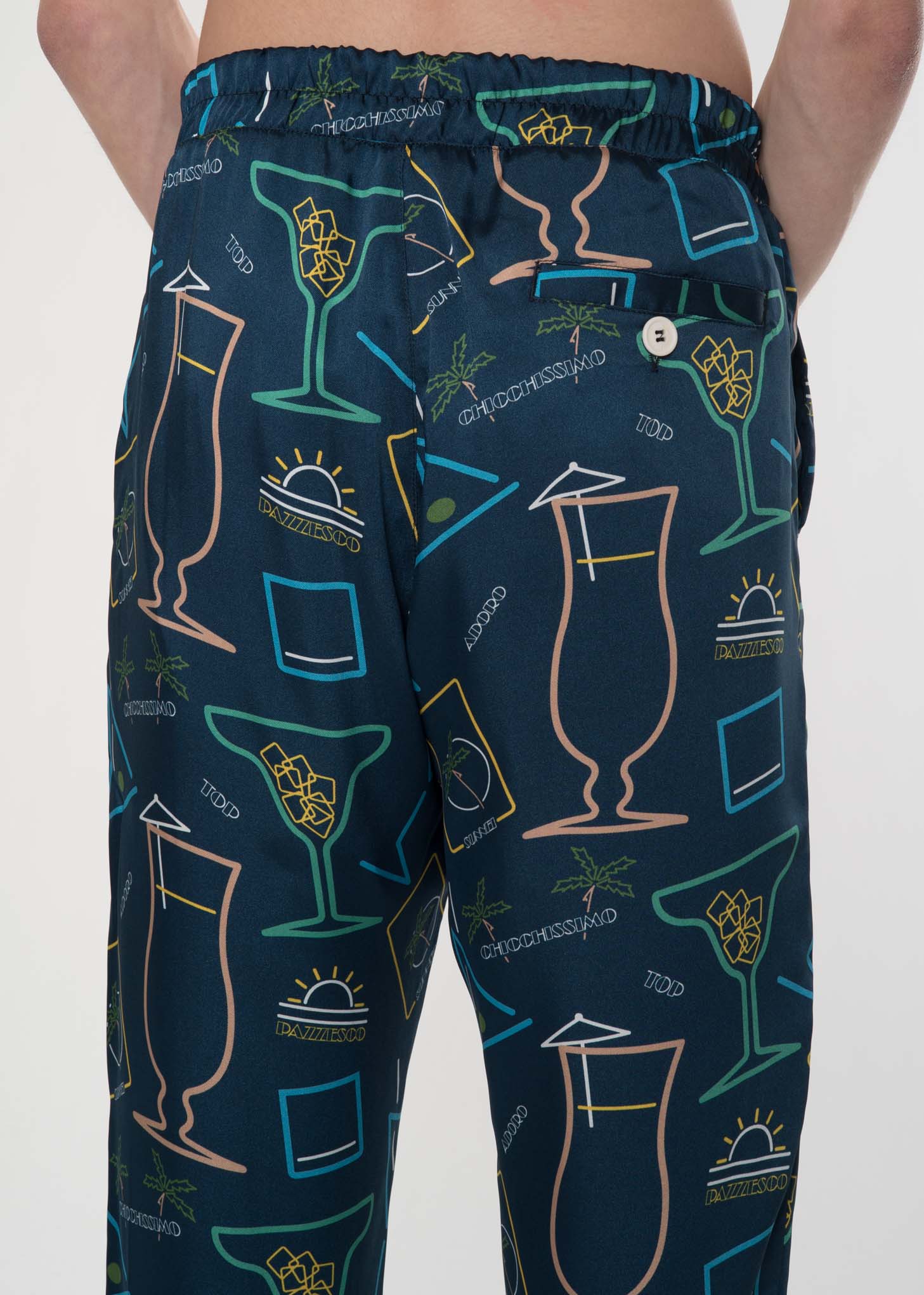 Blue Satin Cocktail Hawaiian Trousers - Image 3