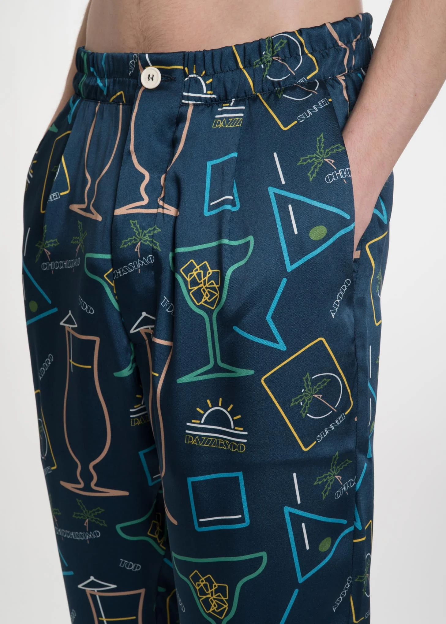 Blue Satin Cocktail Hawaiian Trousers - Image 4