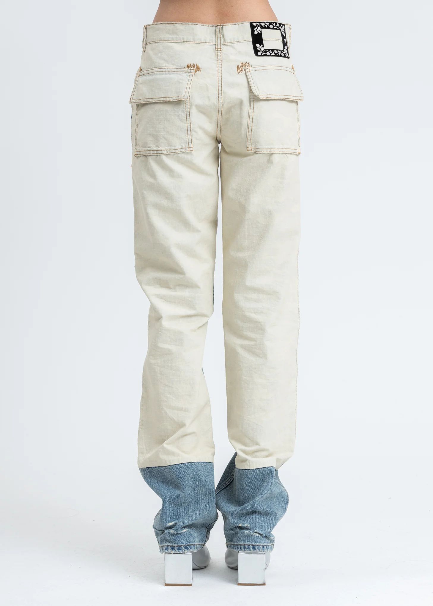 Blue Damage Washed Patch Work Denim Jeans - Image 2