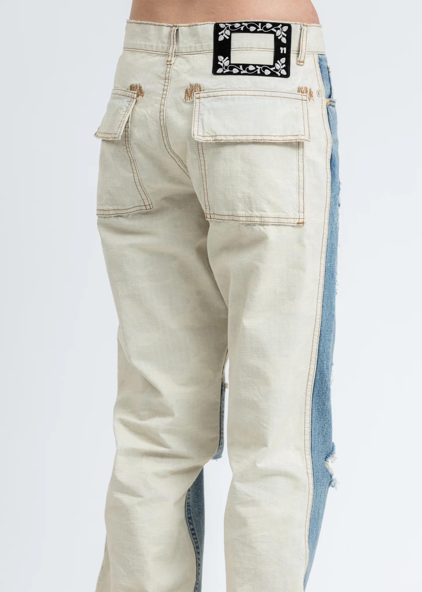 Blue Damage Washed Patch Work Denim Jeans - Image 5
