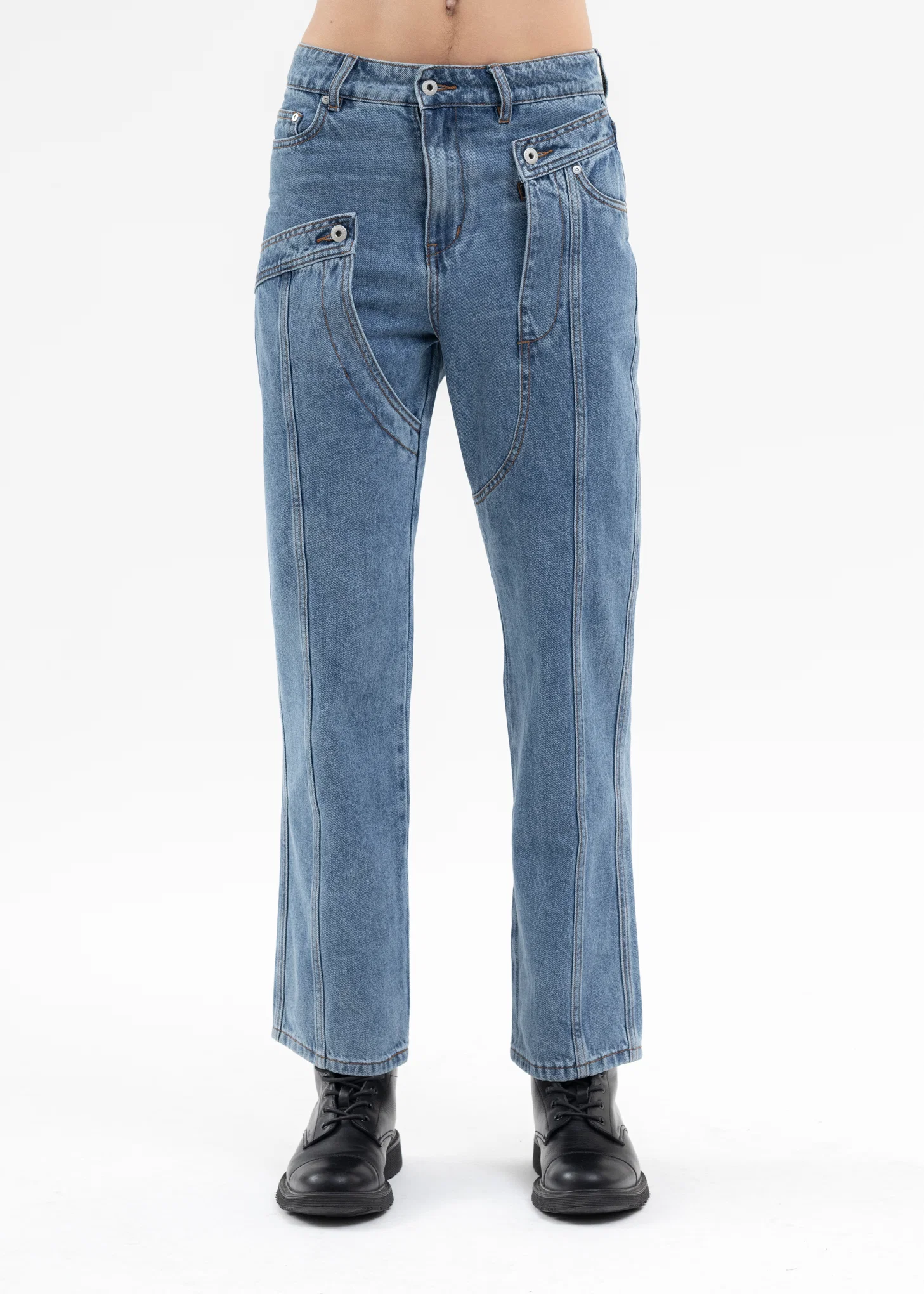 BLUE DECONSTRUCTED 2 IN 1 DENIM PANTS