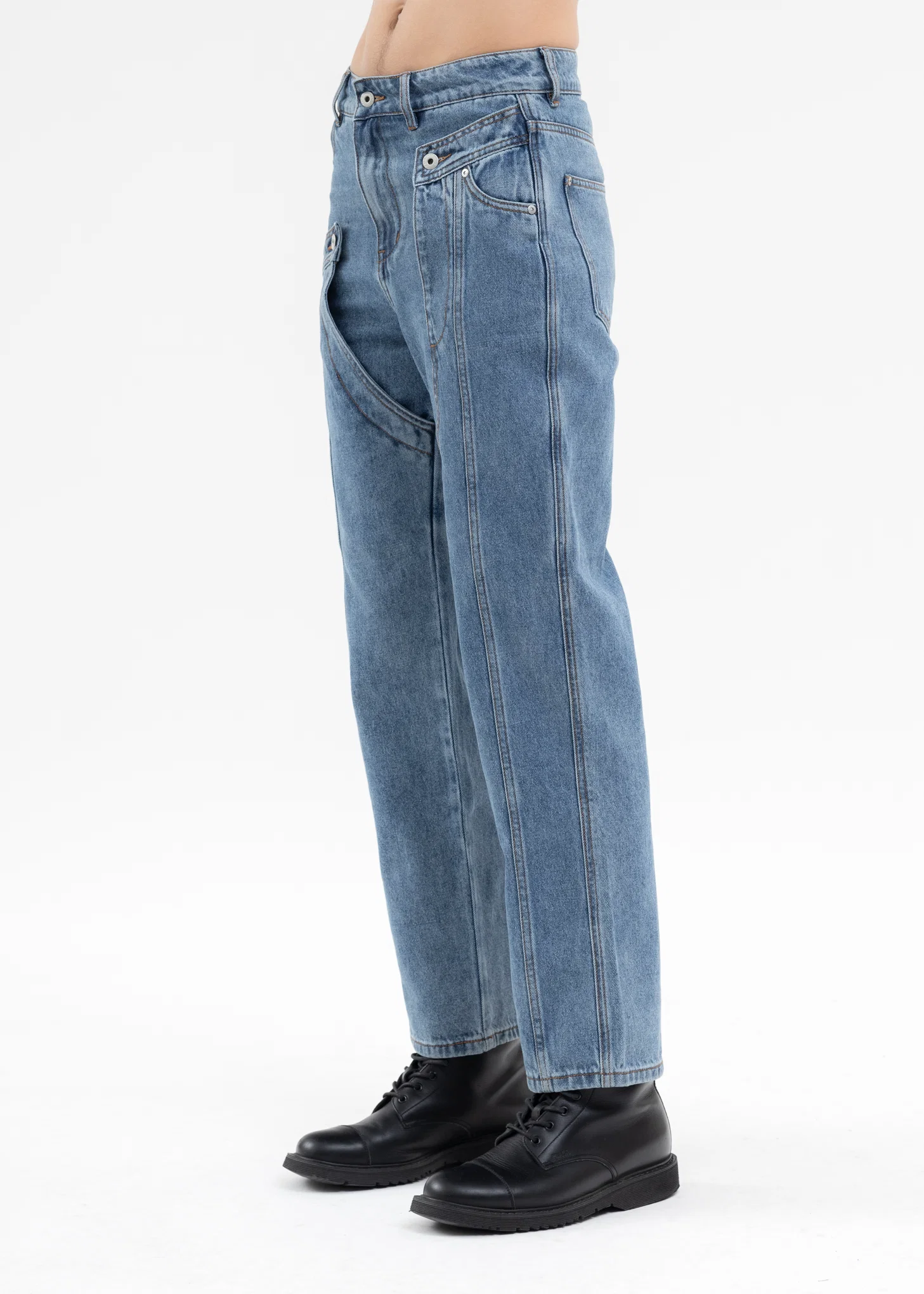 BLUE DECONSTRUCTED 2 IN 1 DENIM PANTS - Image 3