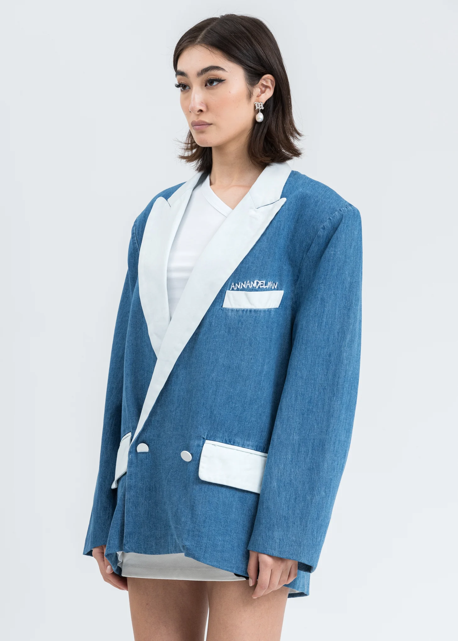 Blue Denim Oversized Blazer - Image 3