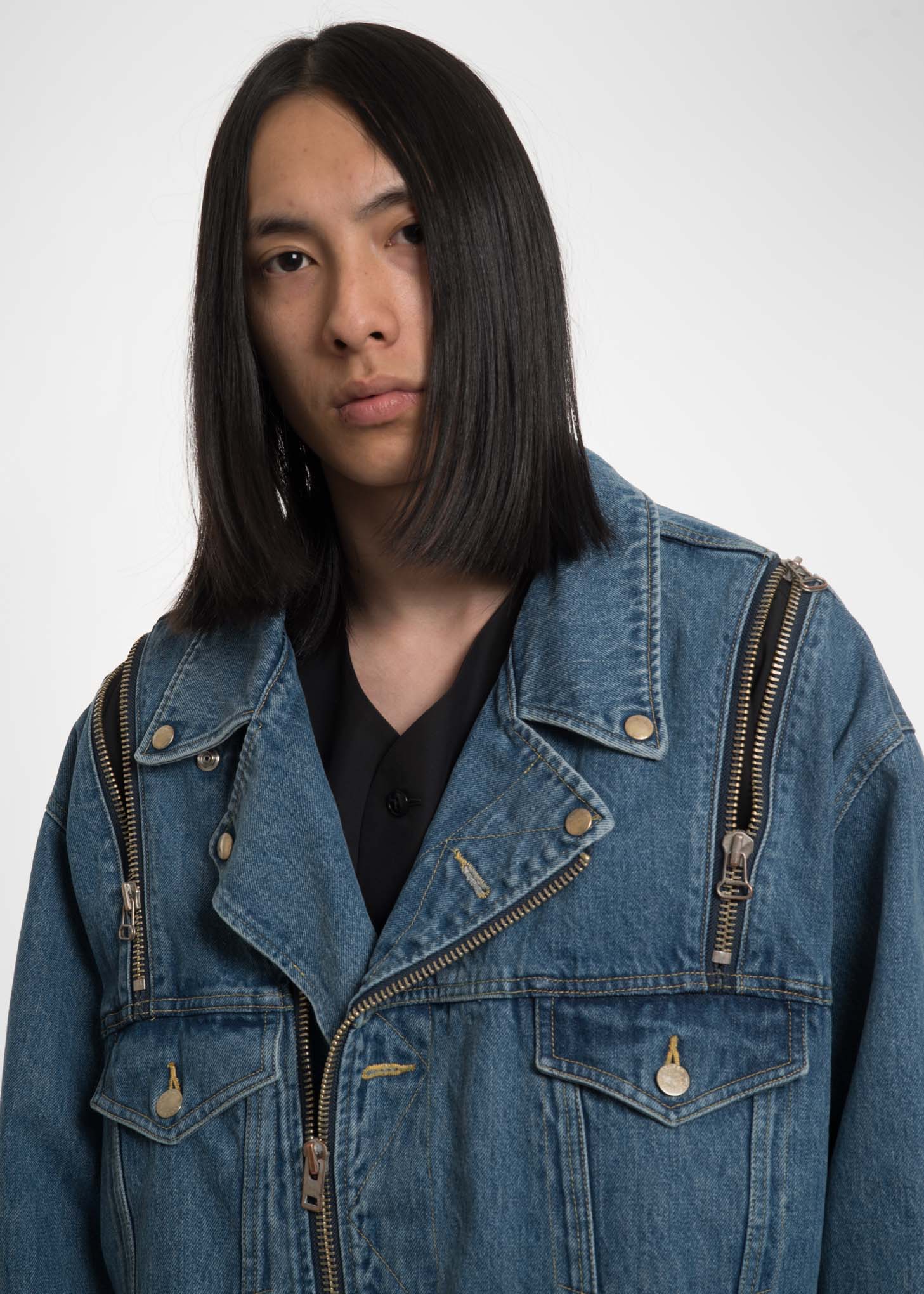 Blue Denim Zip Biker Jacket - Image 5