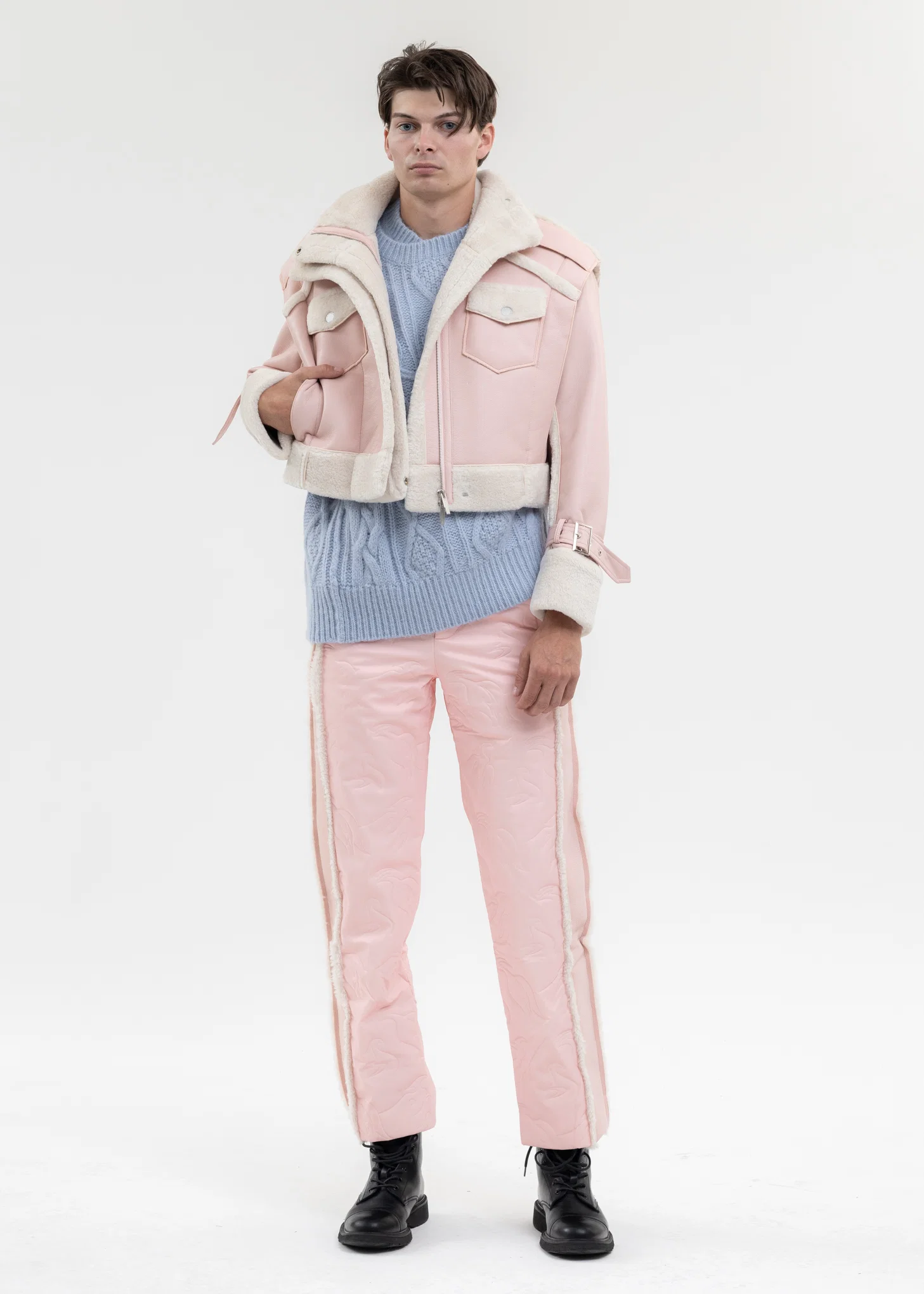 BLUE DOUBLE-COLLAR CABLE KNIT VEST - Image 6