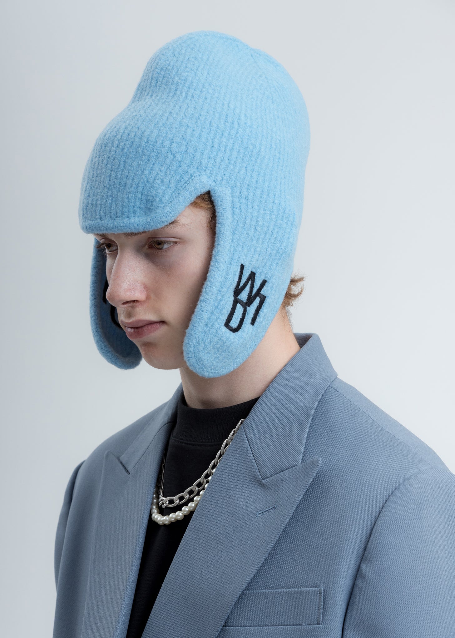 Blue Felted Knit Earflap Hat