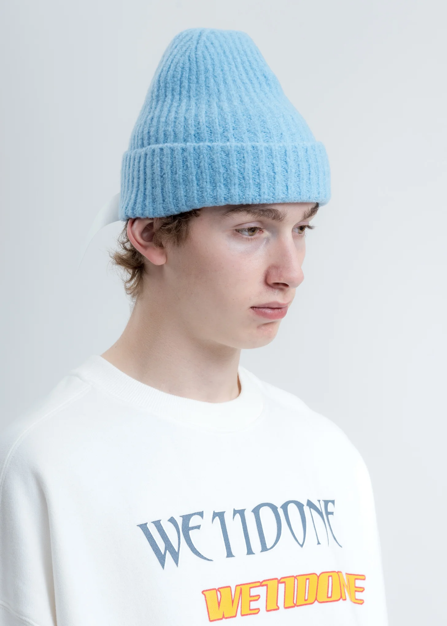 Blue Felted Knit Long Beanie W/Pin - Image 2