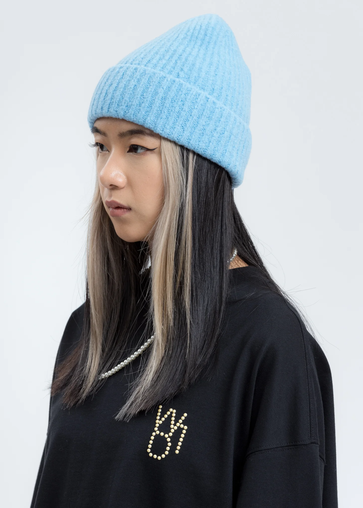 Blue Felted Knit Long Beanie W/Pin - Image 3