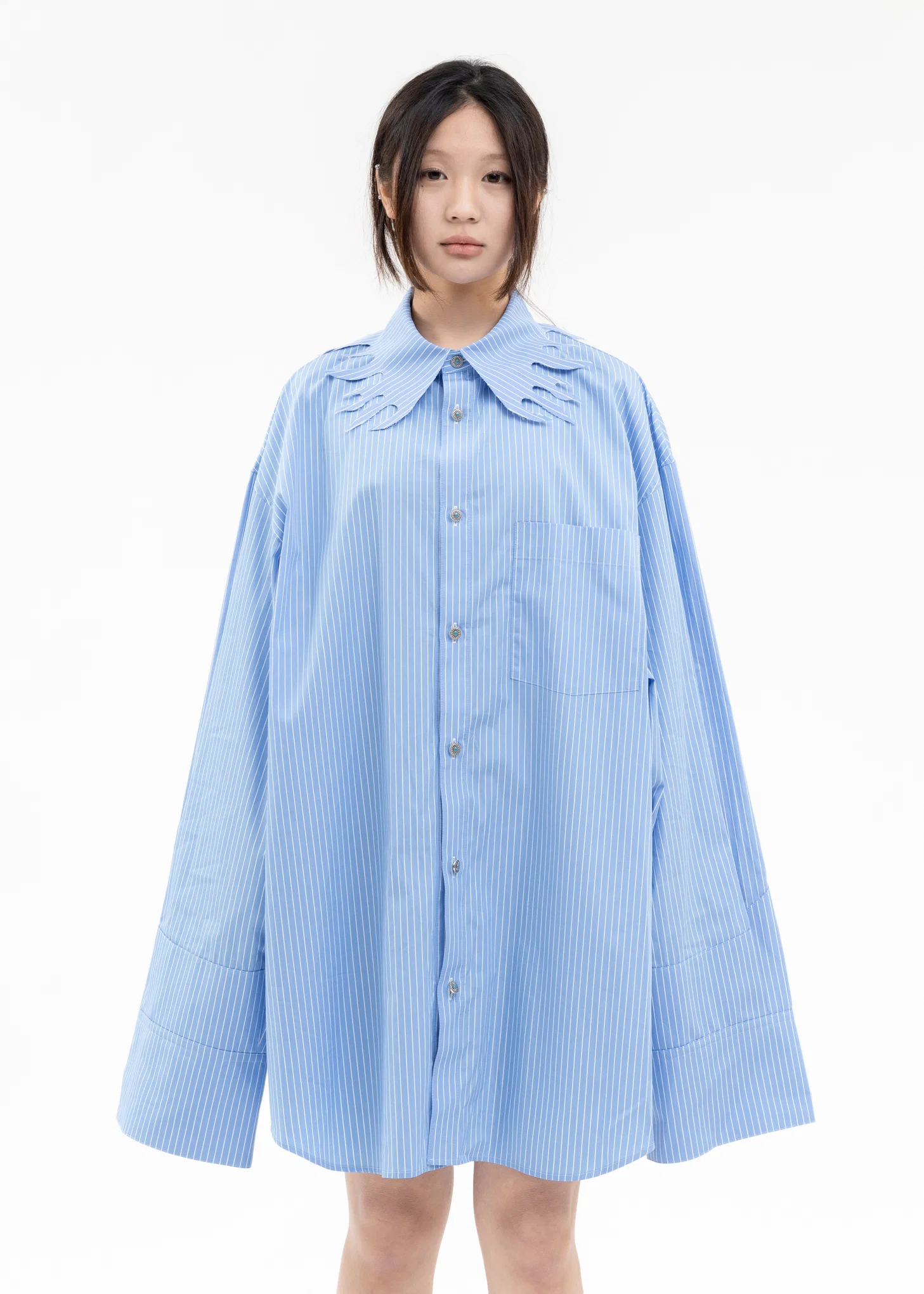 BLUE FLAME COLLOR STRIPE SHIRT