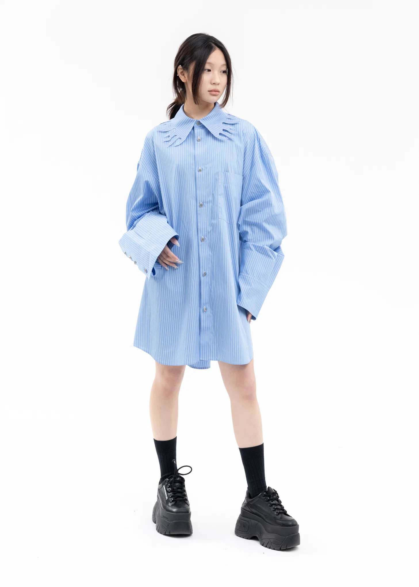 BLUE FLAME COLLOR STRIPE SHIRT - Image 6