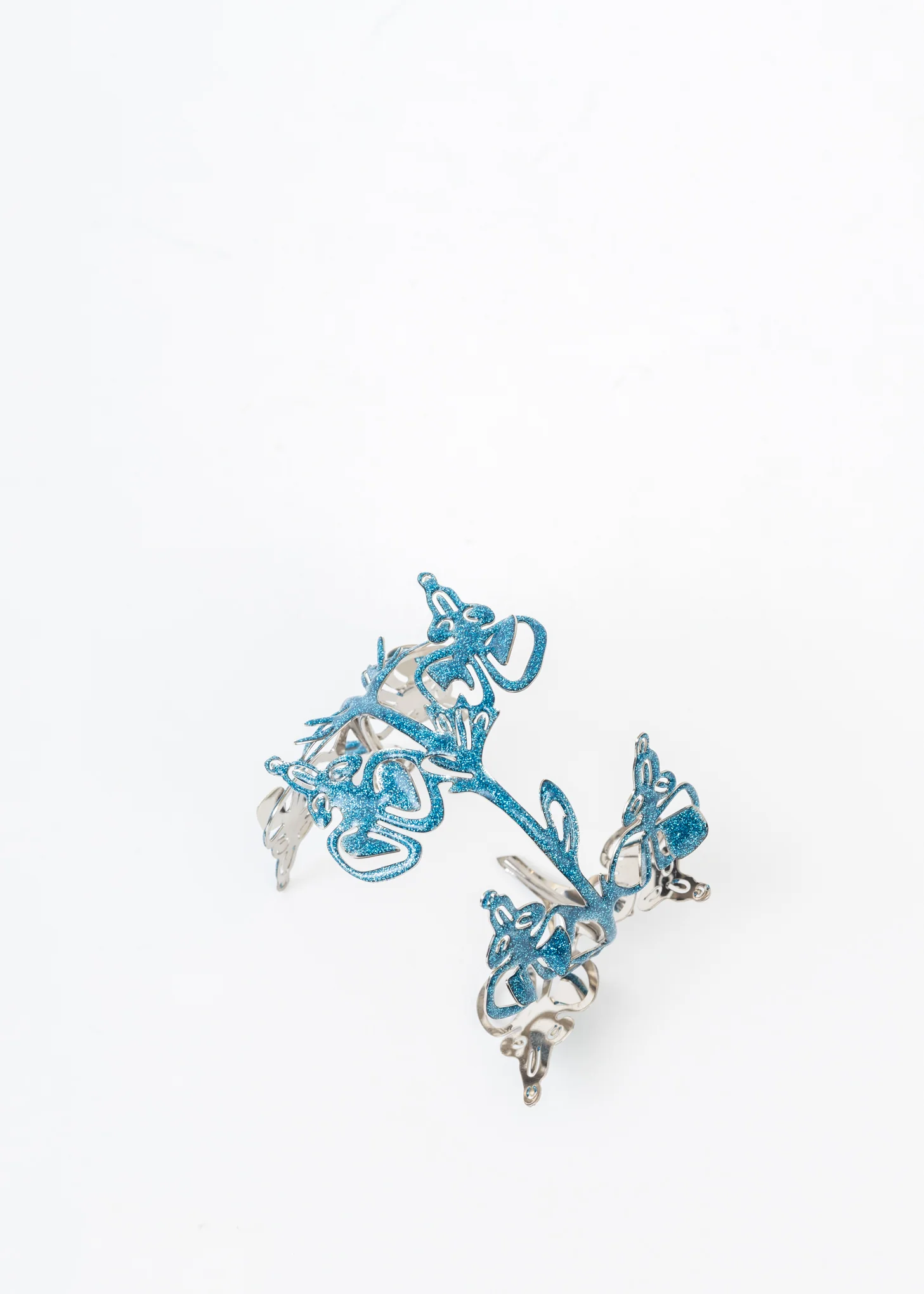 BLUE GLITTER / SILVER WILD SAGE HOOPS - Single