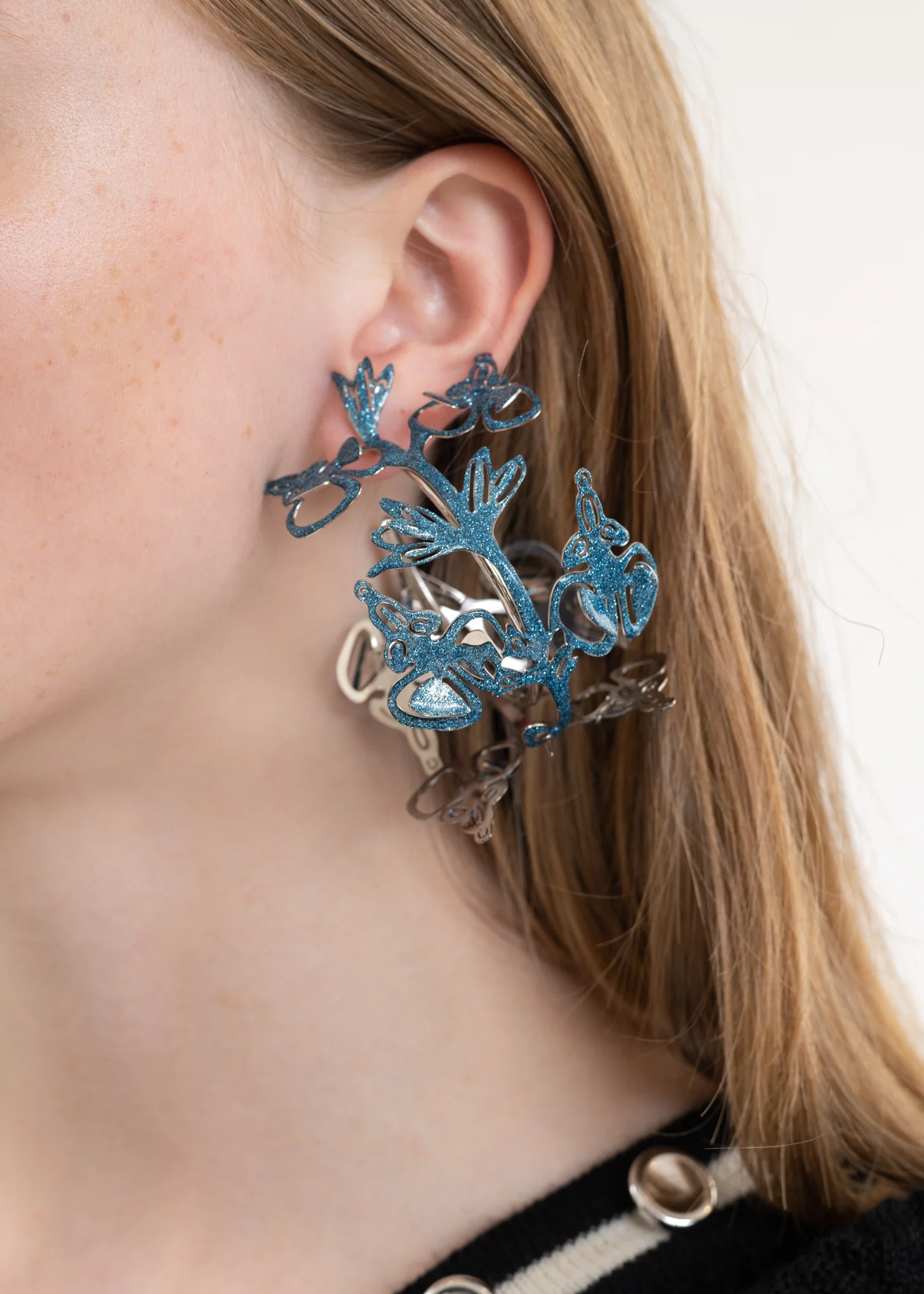BLUE GLITTER / SILVER WILD SAGE HOOPS - Single - Image 3