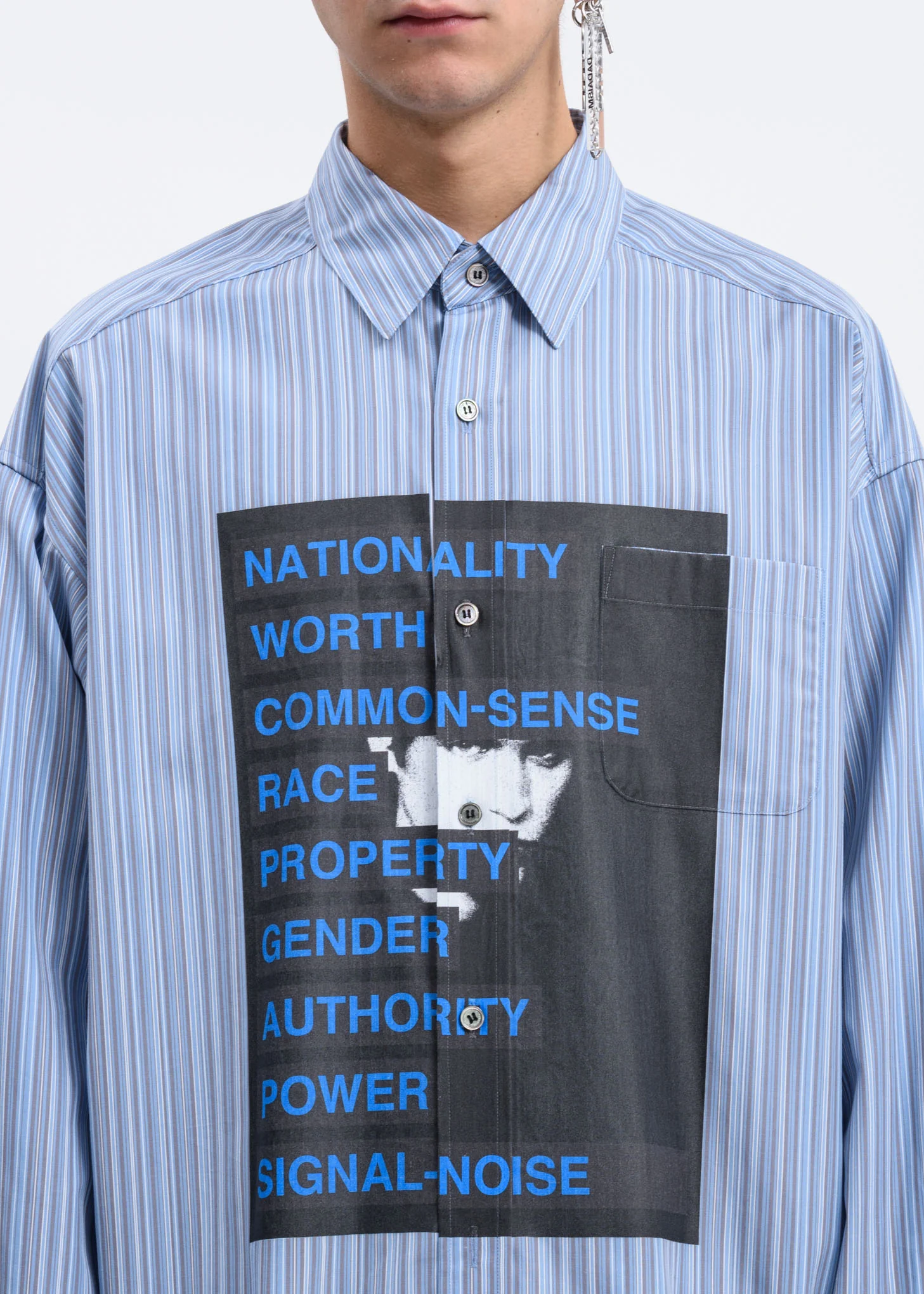 Blue Graphic Print Stripe Shirt - Image 3