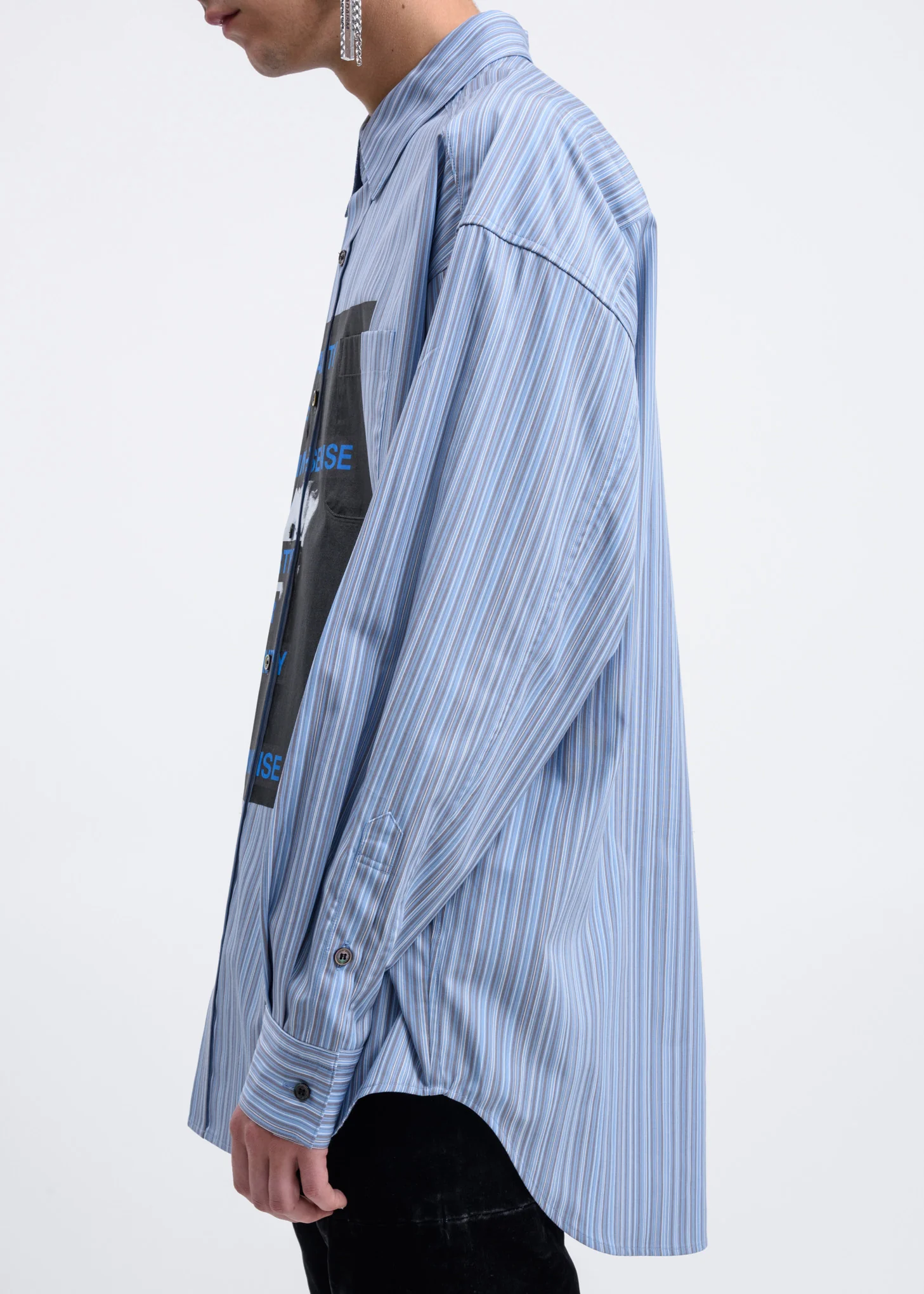 Blue Graphic Print Stripe Shirt - Image 4