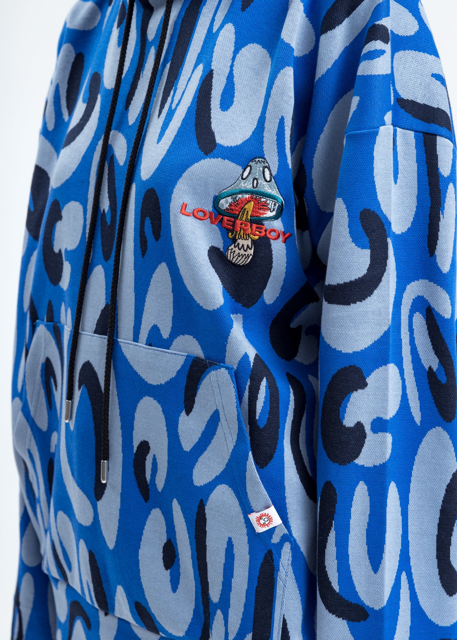 Blue Hand-drawn Monster Print Hoodie with Ears - Image 6