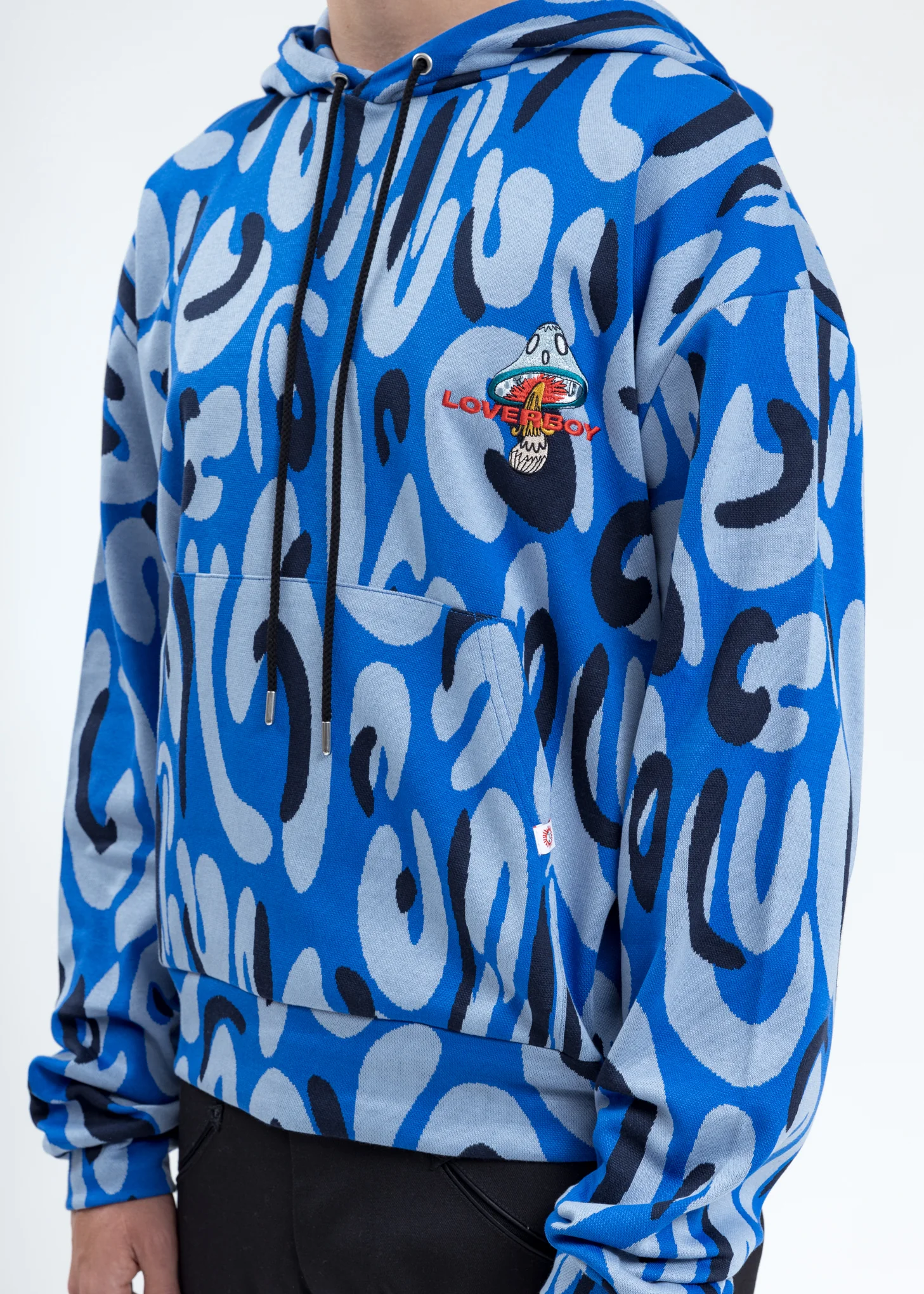 Blue Hand-drawn Monster Print Hoodie with Ears - Image 4