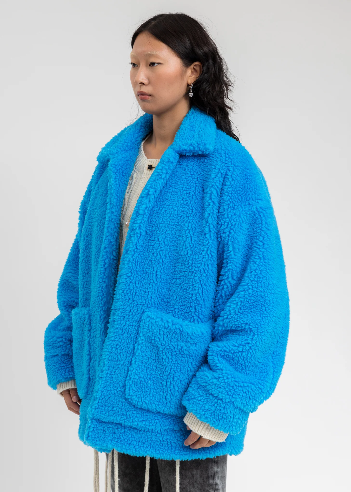 Blue Hand-Painted Recycle Fur Jacket - Image 3