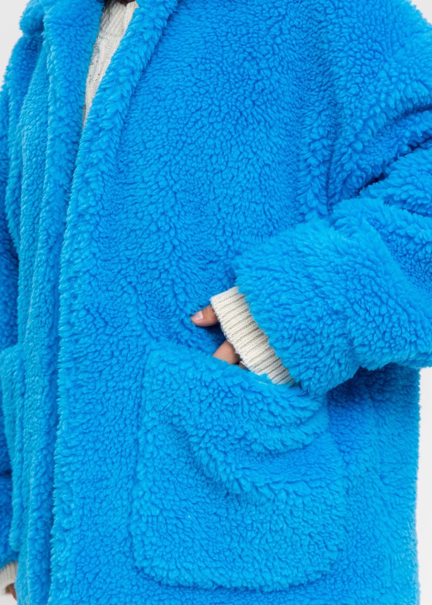 Blue Hand-Painted Recycle Fur Jacket - Image 5
