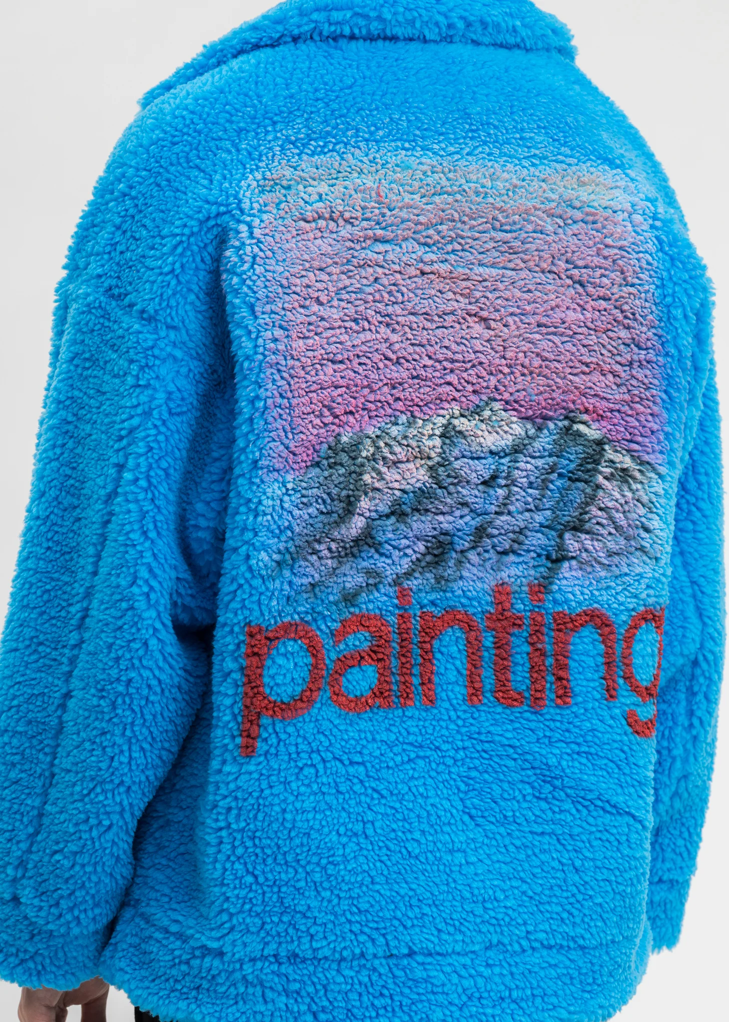 Blue Hand-Painted Recycle Fur Jacket - Image 2