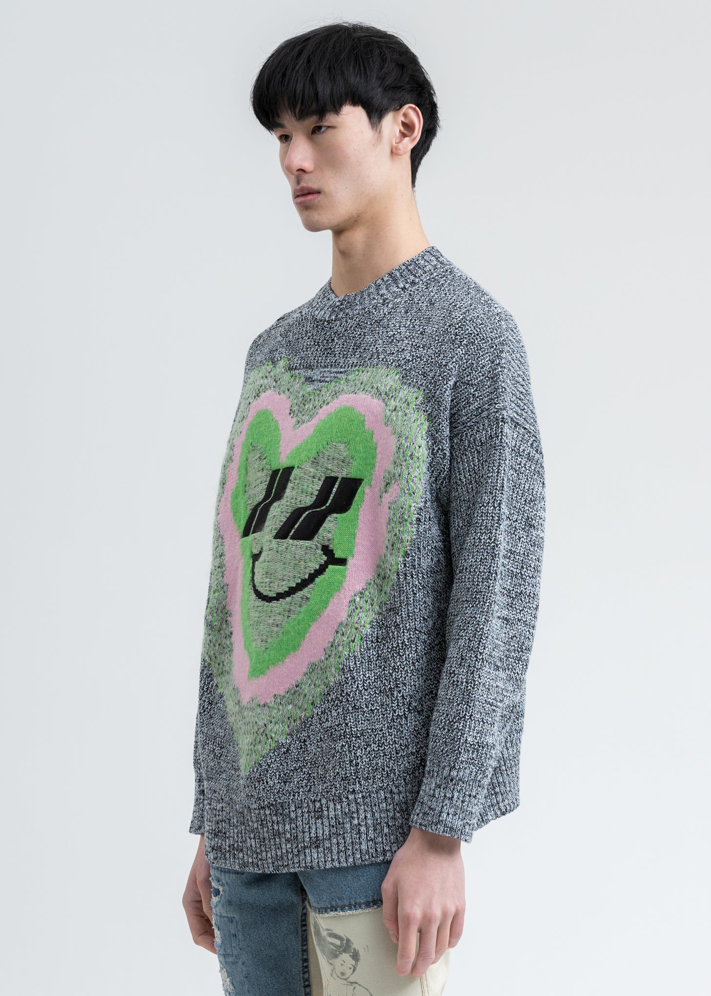 Blue Heart Graphic Jacquard Sweater - Image 3