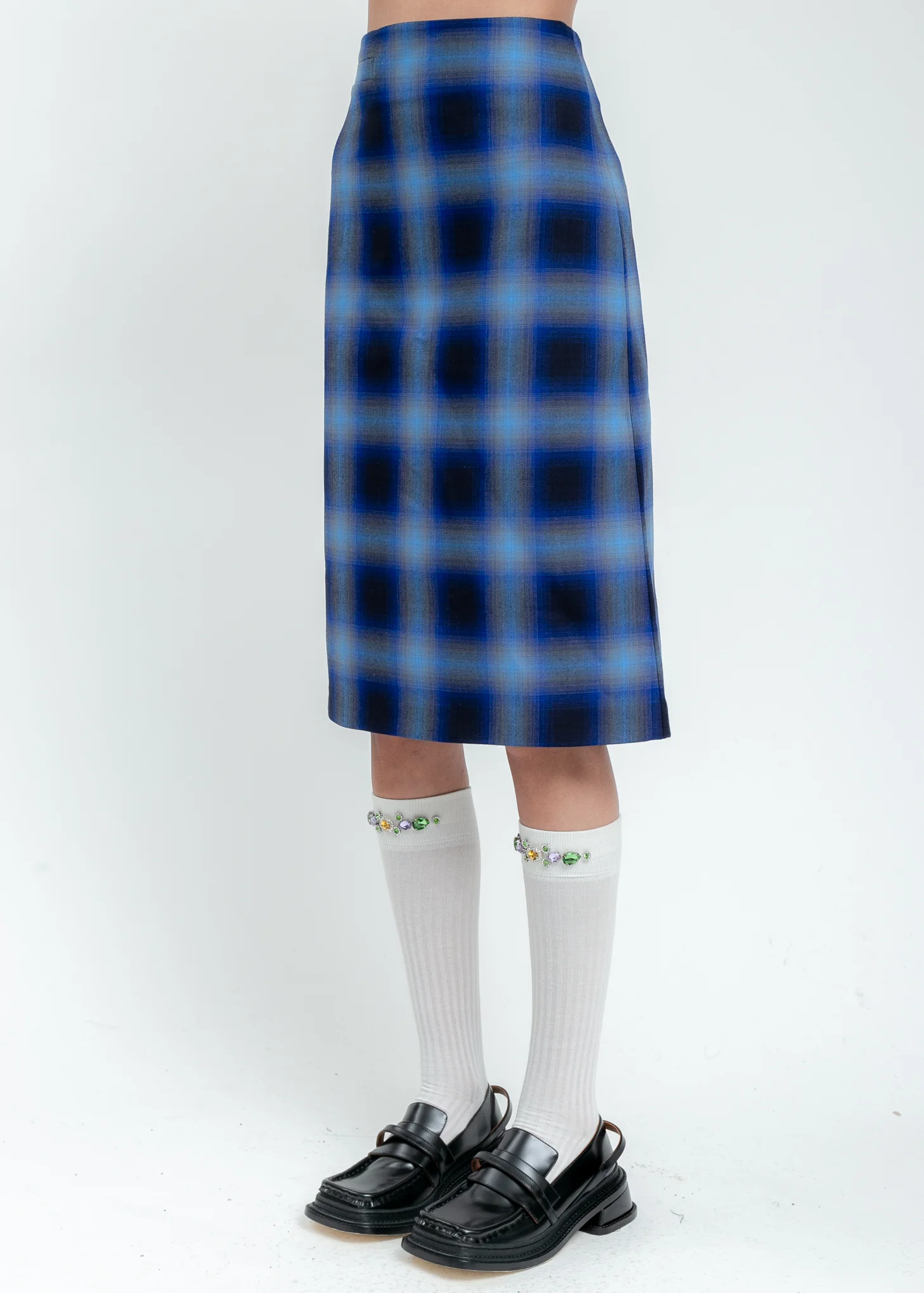 Blue Checkered High Waist Skirt - Image 2