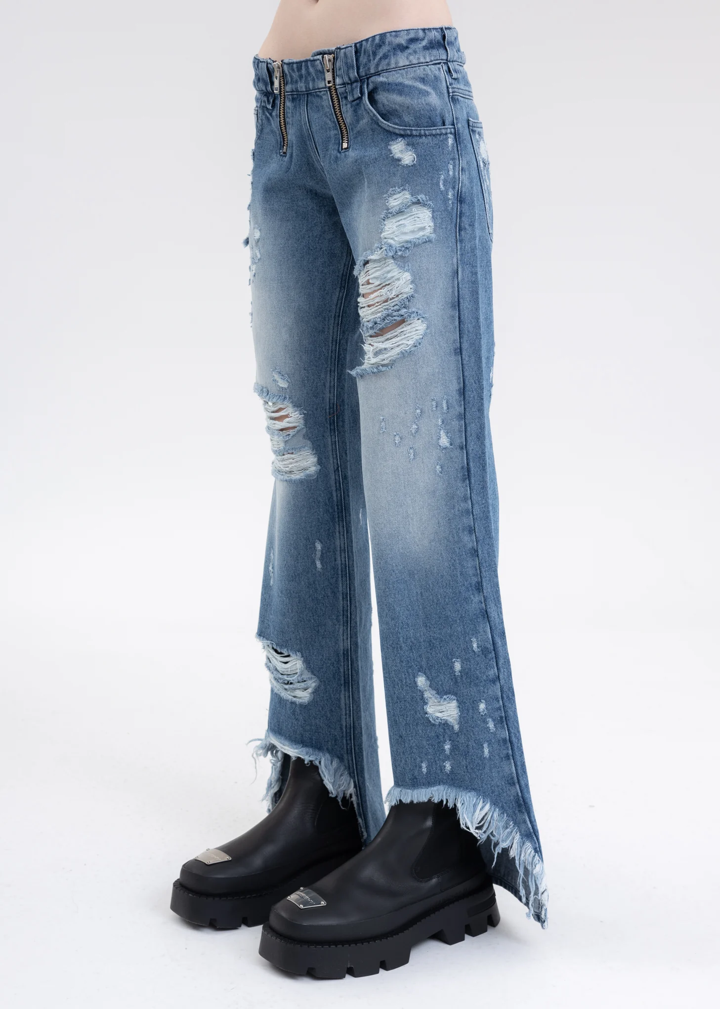Blue HIGH WAISTED TROUSERS W EXPOSED DOUBLE ZIPS - Image 2