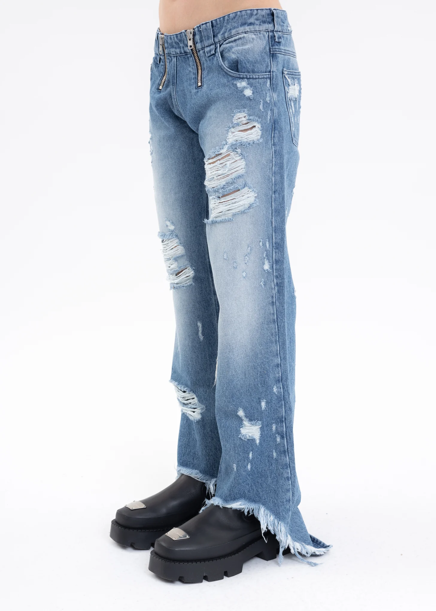 Blue HIGH WAISTED TROUSERS W EXPOSED DOUBLE ZIPS - Image 3