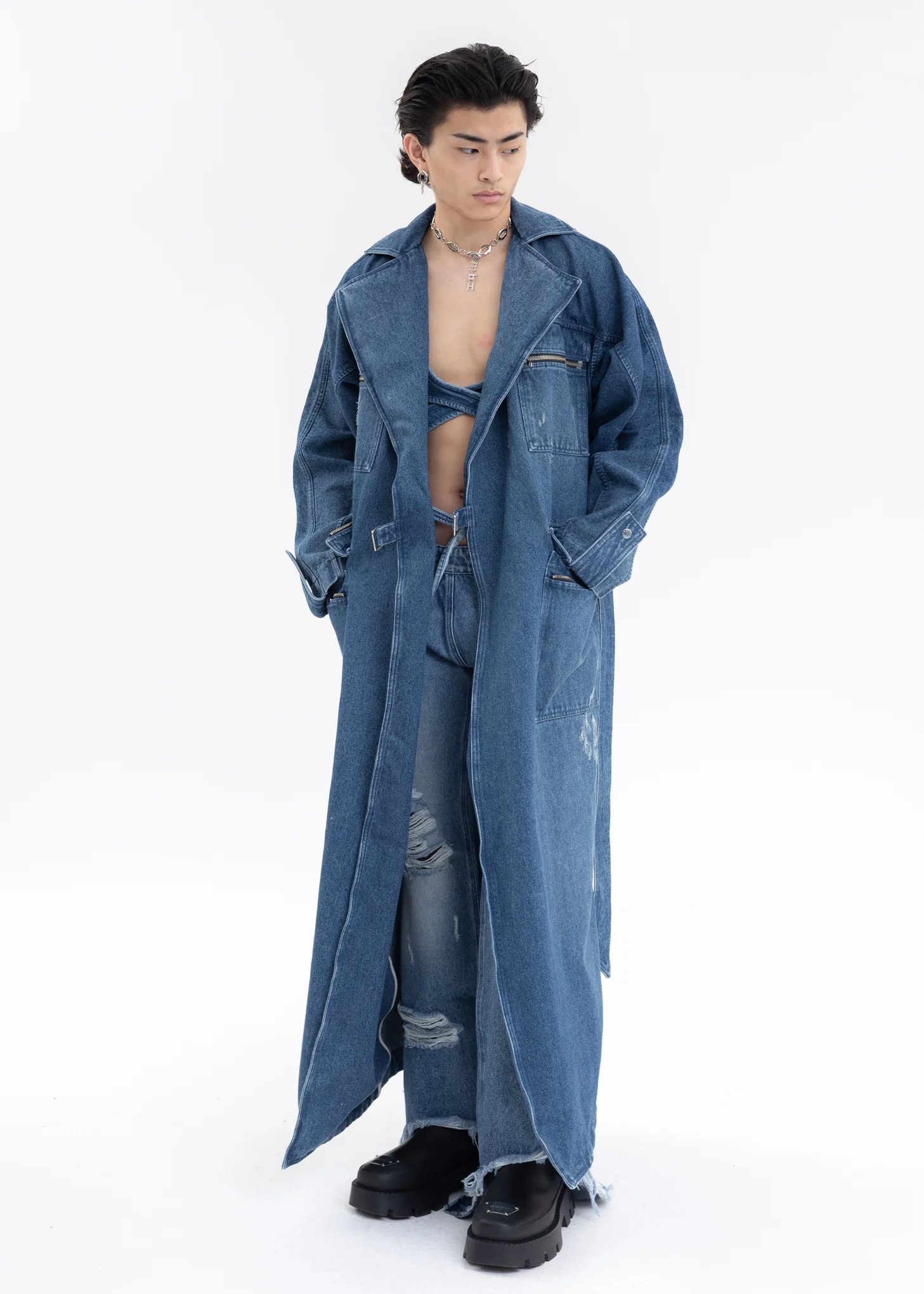 Blue HIGH WAISTED TROUSERS W EXPOSED DOUBLE ZIPS - Image 7